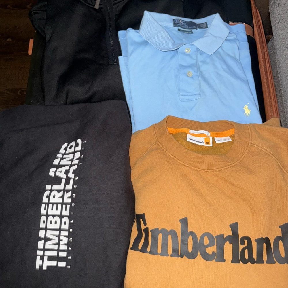 Timberland Black Sweatshirt and Mustard Crewneck